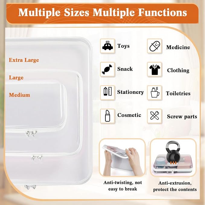 6Pcs Clear Hard Shell Zipper Case Set Travel Organizer, Hard Plastic Zipper Pouches White Storage for Makeup, Toiletry, Office Supplies & Kids Toys - Image 5