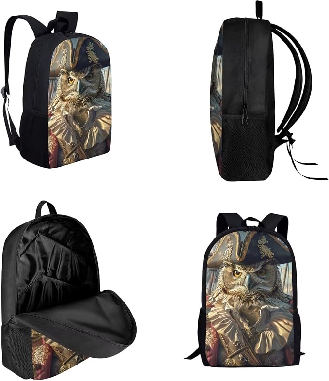 17 Inch Animal Print School Backpack And Lunch Box Set for Kids Lightweight Funny Owl Backpack for Boys Girls Sturdy School Bag with Insulated Lunchbox Pencil Case Student Bookbag - Image 3