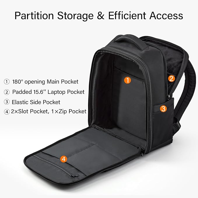 Hanke Expandable Travel Backpack 16 Inch, Full-Open Laptop Backpack, Grey | Fits 15.6 Inch Laptop, Water-Resistant, Carry On Personal Item Bag, 20L-25L, Trolley Sleeve, Business Work Bag for Women Men - Image 5