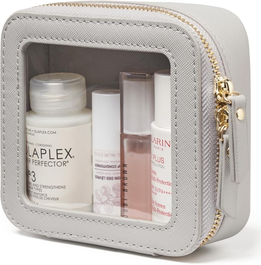 Popvibe Small Cosmetic Bag for Purse Mini Makeup Bag Cute Clear Make Up Pouch for Travel Tiny Leather White Make Up Organizer Case for Backpack Toiletry Bag Waterproof Square Pouch with Zipper by POPVIBE