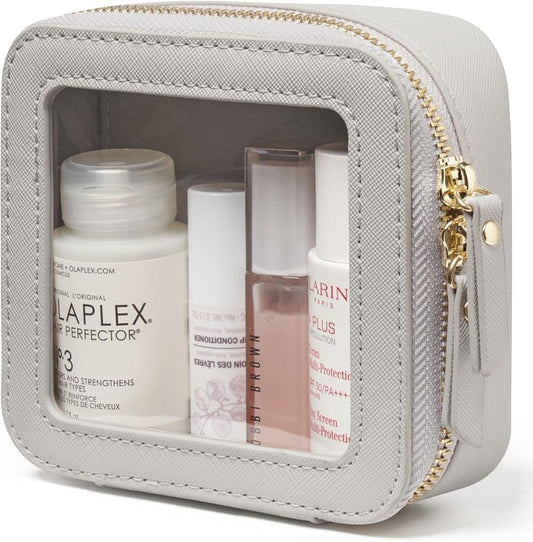 Popvibe Small Cosmetic Bag for Purse Mini Makeup Bag Cute Clear Make Up Pouch for Travel Tiny Leather White Make Up Organizer Case for Backpack Toiletry Bag Waterproof Square Pouch with Zipper by POPVIBE
