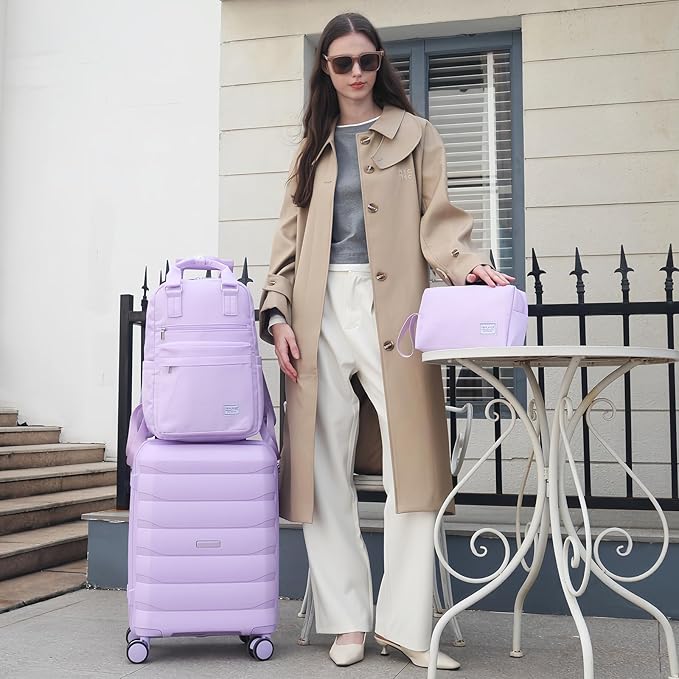 Carry On Luggage 22x14x9 Airline Approved, 22 Inch PP Hardshell Luggage Carry-on Suitcase with Spinner Wheels, Carry On Suitcase Set for Women (Lavender) - Image 2