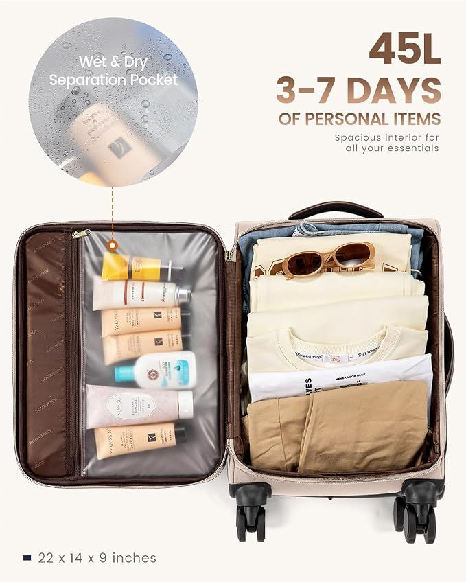LOVEVOOK 5 Pcs Carry On Luggage 22x14x9 Airline Approved with 40L Laptop Travel Backpack, 20 Inch Carry On Suitcases with Wheels, Rolling Suitcase for Women Men, with TSA Lock Weekender Luggage - Image 4