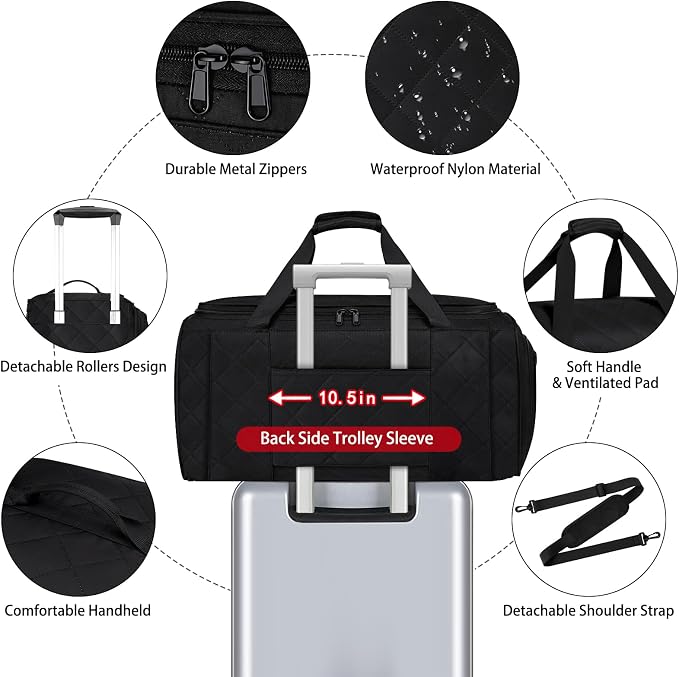 Rolling Garment Bags for Travel - Carry on Convertible Garment Duffle Bags with Wheels for Men Women, 4 in 1 Large Travel Duffel Bags with Shoes Compartment Hanging Suit Dress Weekender Bag 4pcs Set - Image 6