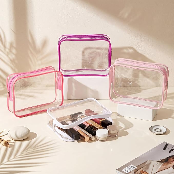 20 Pcs Clear Makeup Bags Bulk Travel Toiletry Bag 7 x 5.5 x 1.6 Inch PVC Zipper Pouch Waterproof Plastic Cosmetic Case Portable Organizer for Women Summer Bathroom (Pink Purple) - Image 2