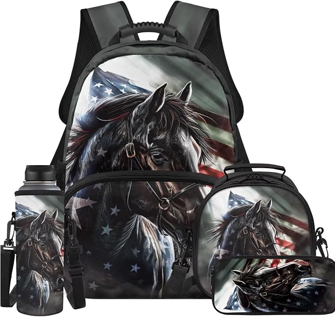 Cool Horse Backpack with Lunch Bag for Boys School Backpack for Kids Cool Animal School Bag for Preschool Primary Kindergarten Boys 4 in 1 School Bag Set fot Boys 6-11 Kids Travel 17 inch by Unknown