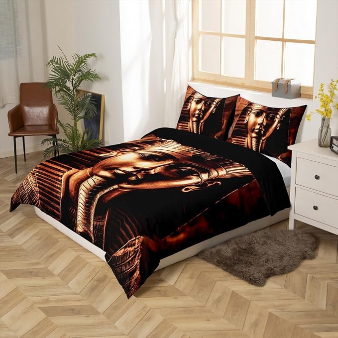 Erosebridal Pharaoh Bedding Sets, King Size 3D Ancient Egypt Tribe Decor Comforter Cover Set for Adult Women Boys Bedroom Home Decor, Egyptian Pyramids Exotic Style Duvet Cover, No Filling Inside - Image 2