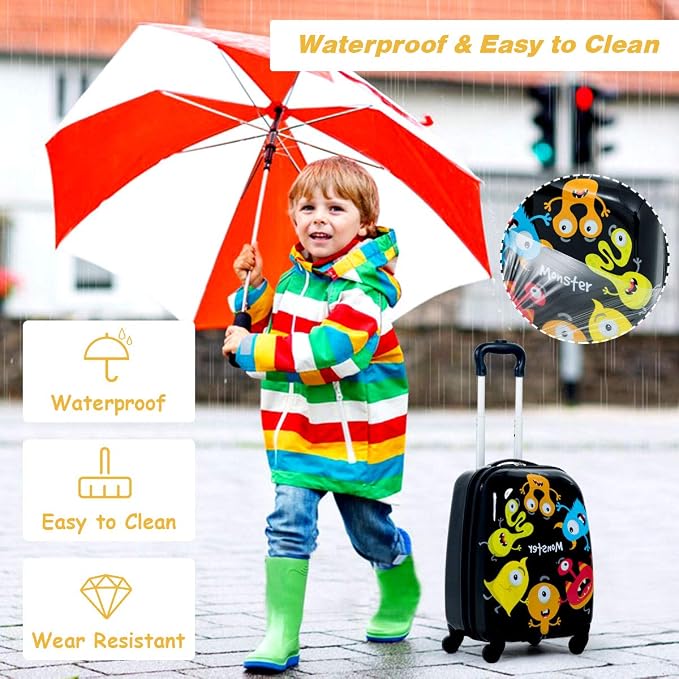HONEY JOY Kids Luggage, 12" Toddler Backpack & 16" Travel Suitcase with Wheels, Lightweight Toddler Girls Suitcase, Durable ABS Hardshell, 2Pcs Carry On Luggage Set for Boys Girls, Black Monster - Image 6