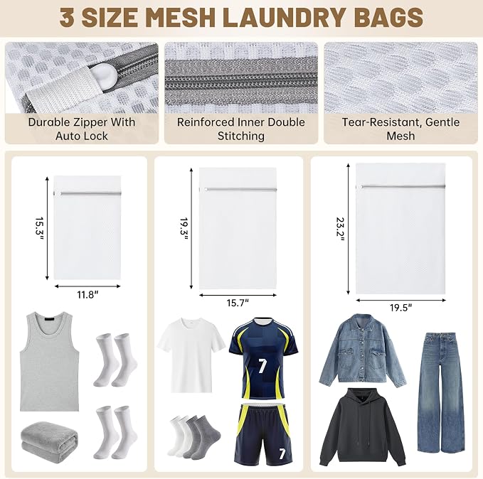 170L Laundry Backpack Bag with 3 Sizes Mesh Wash Bags Empty, Extra Large 2 in 1 Laundry Hamper Basket with Shoulder Straps, Freestanding Laundry Bag for College Dorm, Laundromat, Apartment (Beige) - Image 2