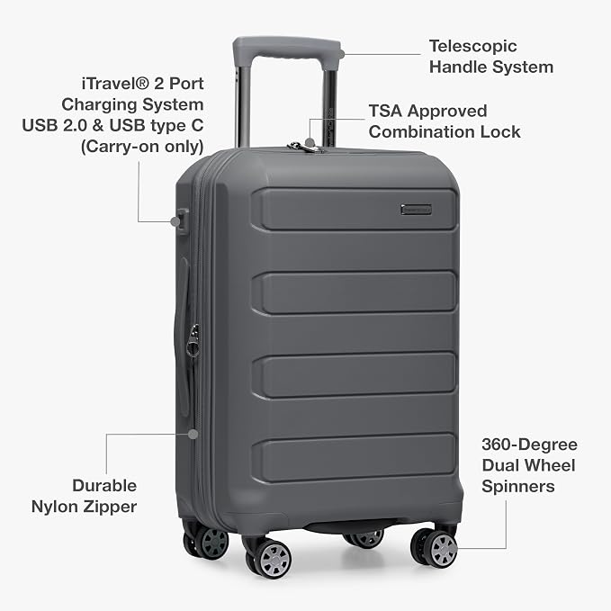 Traveler's Choice Pagosa Hardshell Expandable Luggage with Spinner Wheels, Gray, 2-Piece Set (22/27) - Image 6