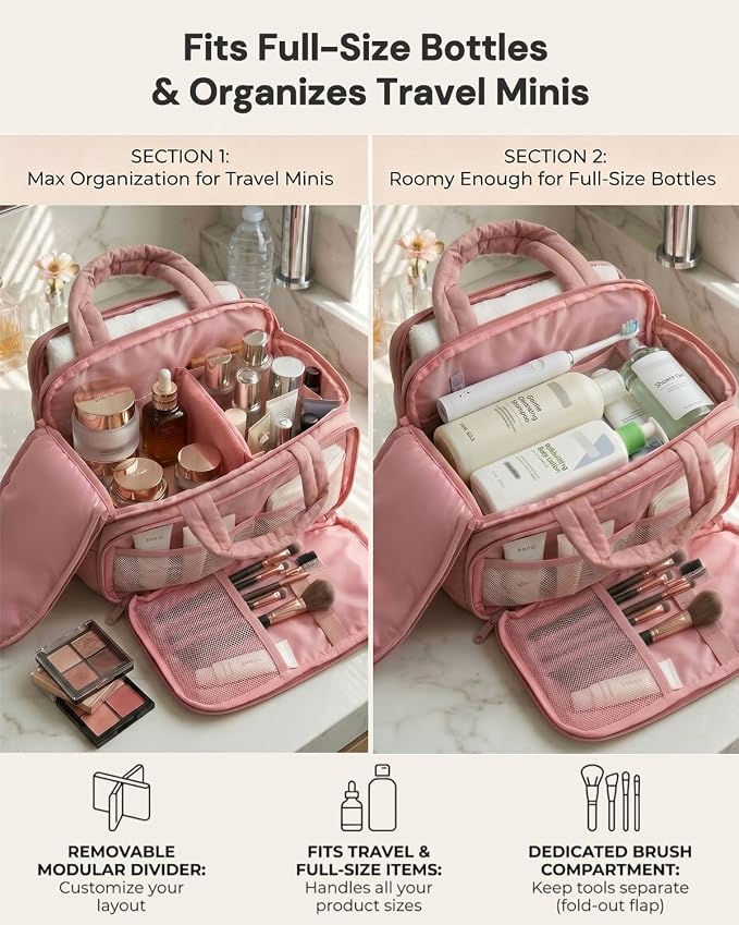 VPBAGE Large Quilted Toiletry Bag for Women, Puffy Travel Makeup Organizer with Removable Divider & Shoulder Strap, Waterproof Standing Cosmetic Case for Full-Size Toiletries, Gym, Vacation - Image 2