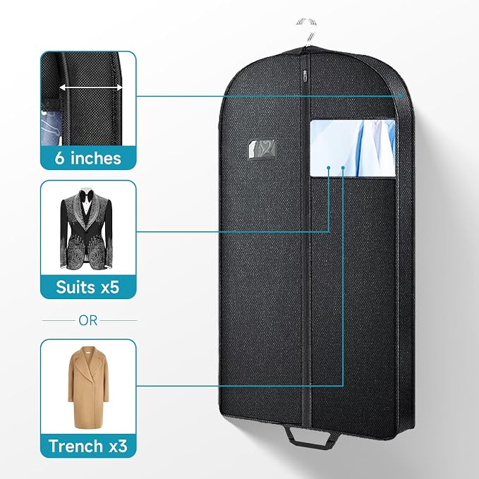 43" Garment Bags Suit Bags for Hanging Clothes & Travel,Gusseted Hanging Suit Bags for Men Clothes Travel with 2 Handles for Tuxedos, Coats,Jackets, Shirts (5pack) - Image 3