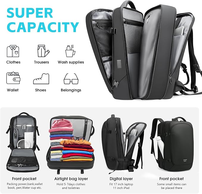 TANGCORLE Vacuum-Compressed Travel Backpack: Expandable, Airline-Approved Laptop Backpack—Unisex Business Backpack - Image 4