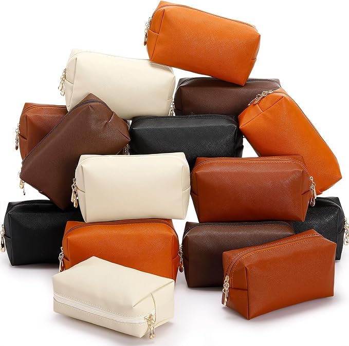 Kigeli Aesthetic Makeup Bags PU Leather Cosmetic Pouches Waterproof Plain Toiletry Bags Makeup Pouches Bulk for Women Party Gift Travel Storage Organizer(Mixed Color,7.1 x 2.8 x 4.3 in) by Kigeli
