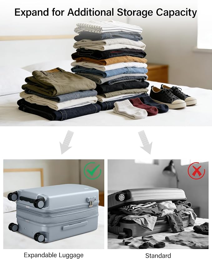 Hanke 20 Inch Expandable Carry On Luggage, 22x14x9 Airline Approved, TSA Lock Hard Shell Lightweight Suitcase for Men Women (Grey) - Image 4