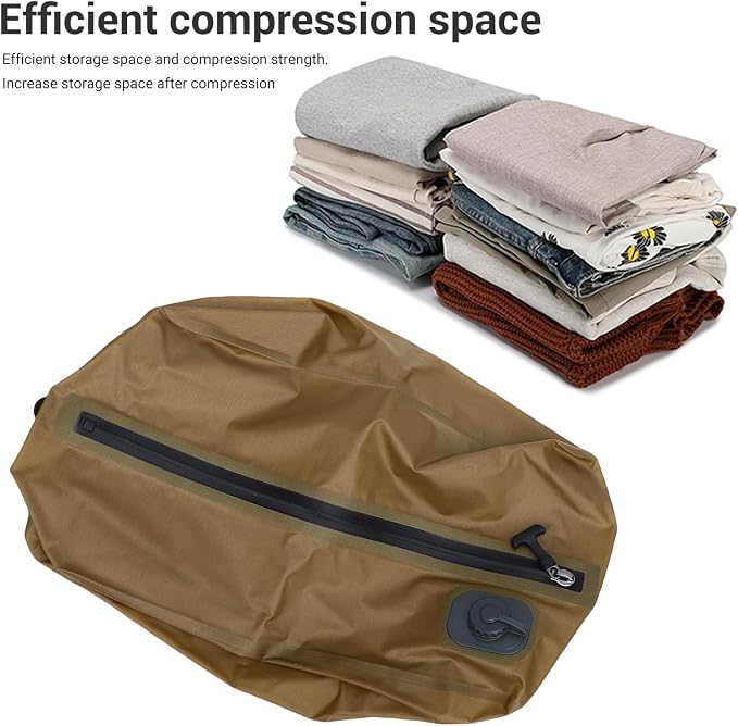 Reusable Travel Vacuum Bags, 20L Automatic Vacuum Compression Bag Built in Pump, Space Saver Seal Packing Cubes for Clothing for Carry On Suitcase and Backpack Luggage (Khaki) - Image 2