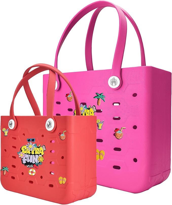 2-Pack Beach Bags Medium & Small,Waterproof Sandproof Rubber Tote Set for Women Men, Vacation Pool Boat Essentials by Unknown