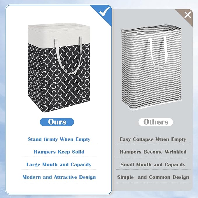 BlissTotes 3-Pack Laundry Basket, Freestanding＆Waterproof Laundry Hamper, Collapsible Tall Clothes Hamper with Easy Carry Handles for Clothes, Towels in the Family and Dorm,Clover Black,88L - Image 3