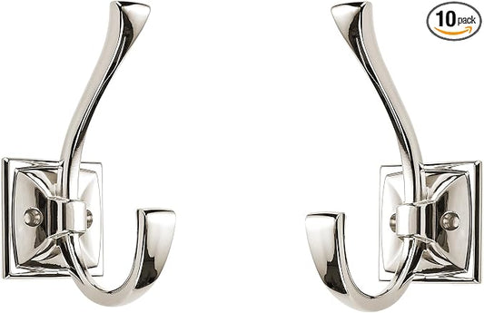 Large Wall Hooks 10 Pack Polished Nickel Coat, Towel, Double Robe Hooks - 4.35 Inch, Wall Mounted with Screws for Hangers, Bags, Cups, Hats by ZAUYX