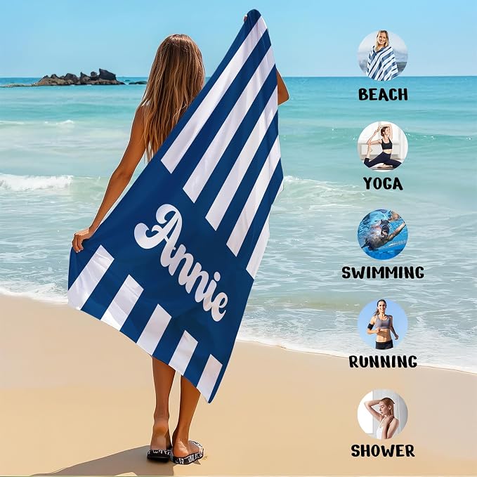 JML Personalized Beach Towel with Name, Custom Cabana Stripe Beach Towel, Customized Microfiber Pool Towel, Quick Dry & Absorbent Swim Towel for Adult,Mother's Day, Birthday, Summer Holiday,Vacation - Image 6