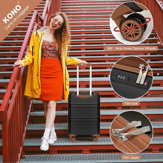 Kono Suitcase Set 3 Piece Luggage Set Expandable with Spinner Wheels | Lightweight PC+ABS Carry On Hardside Luggage with TSA Lock (Apricot Grey, 6 piece set) - Image 3