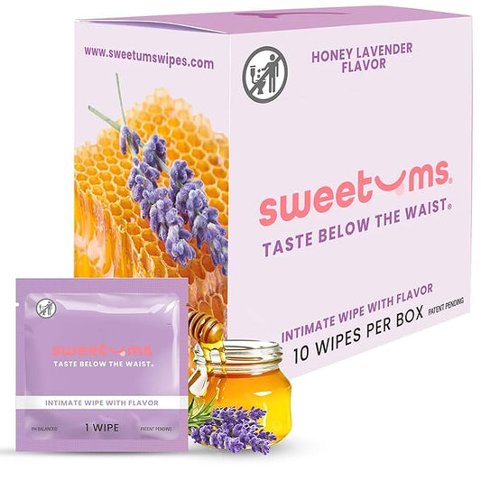 Sweetums Flavored Feminine Wipes For Women, Individually Wrapped - pH Balanced Wipes - Honey Lavender, Pack of 10