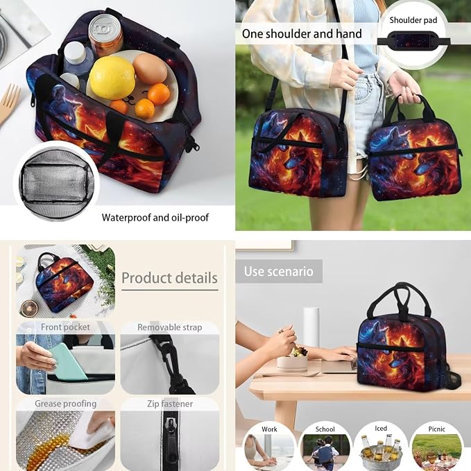 Cool Wolf Backpack Satchel 3 Pack Set Kids Teen Middle School Bookbag with Lunch Box Pencil Case Sudents Schoolbags Outdoor Travel Daypack Back Pack Set - Image 3