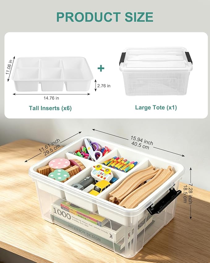 EOENVIVS 17 QT Clear Craft Storage Organizer Box with Removable Tray, Plastic Storage Bins with lids for Kids Art Supplies, Toys, Beads, Tools, Sewing & Classroom - Image 2