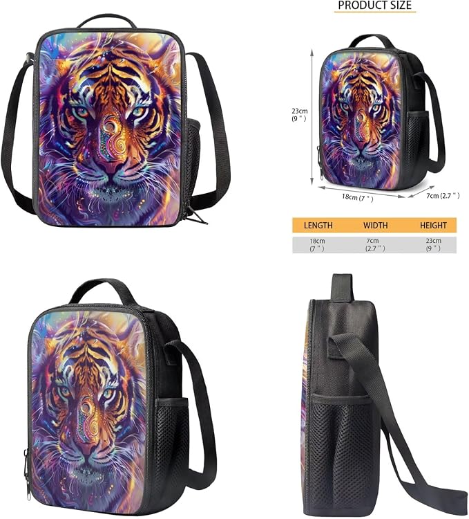 Tiger Backpack for Kids Girls Backpack with Lunch Box Water Bottle Holder and Soft Pencil Case 4PCS Bookbag with Compartments 17 inch Sturdy School Bag with Side Pocket for Elementary Girls - Image 5