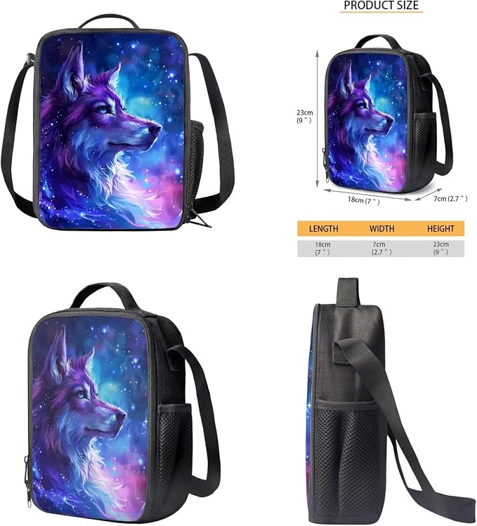 Galaxy Wolf Backpack for Girls Boys Backpack with Lunch Box Water Bottle Carrier and Pencil Pouch 4PCS Set Bookbag with Compartments for School 17 inch Large Capacity School Bag for Kids - Image 5