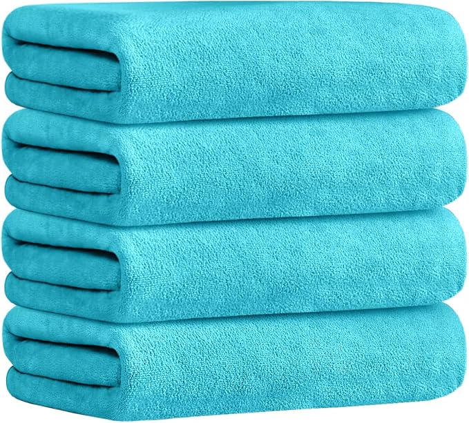 JML Bath Towel, Microfiber Bath Towels Set 4 Pack (30" x 60") - Large Size, Extra Absorbent, Quick Drying, Multipurpose Use as Bath Fitness Towel, Sports Towels, Yoga Towel, Aquamarine by JML