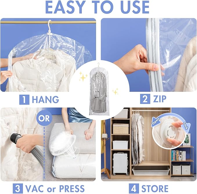 Hanging Vacuum Storage Bags, 6 Pack (53 x27.6 inch), Vacuum Seal Bags for Clothing, Garment Storage for Coat, Jacket, Suits, Dresses, Closet Oragnization and Storage - Image 5
