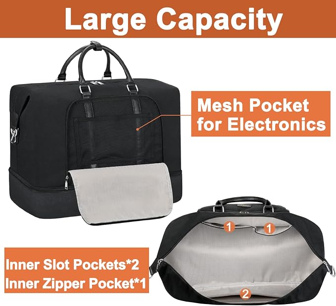 Travel Weekender Bag for Women, 21" Overnight Bag with Shoe Compartment 50L Large Travel Duffel Bag Carry On Tote for Weekend, Overnight, Business Trips, Water Resistant - Image 4