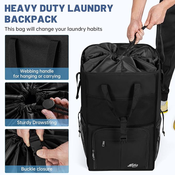 170L Laundry Backpack Bag with 3 Sizes Mesh Wash Bags Empty, Extra Large 2 in 1 Laundry Hamper Basket with Shoulder Straps, Freestanding Laundry Bag for College Dorm, Laundromat, Apartment (Black) - Image 6