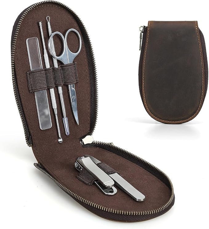 CONTACTS Full Grain Leather Empty Manicure Set Case Travel Nail Clipper Pouch for Men Personal Care Tools Pouch By Handmade (Case Only) by CONTACTS