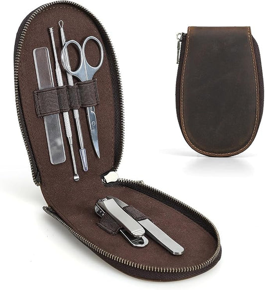 CONTACTS Full Grain Leather Empty Manicure Set Case Travel Nail Clipper Pouch for Men Personal Care Tools Pouch By Handmade (Case Only) by CONTACTS