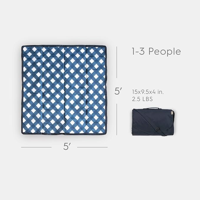 Little Unicorn 5'x5' Outdoor Family Picnic & Beach Blanket | Durable & Water-Resistant Fabric | Compact Fold & Easily Wipes Clean | Zipper Pocket (Navy Plaid) - Image 2