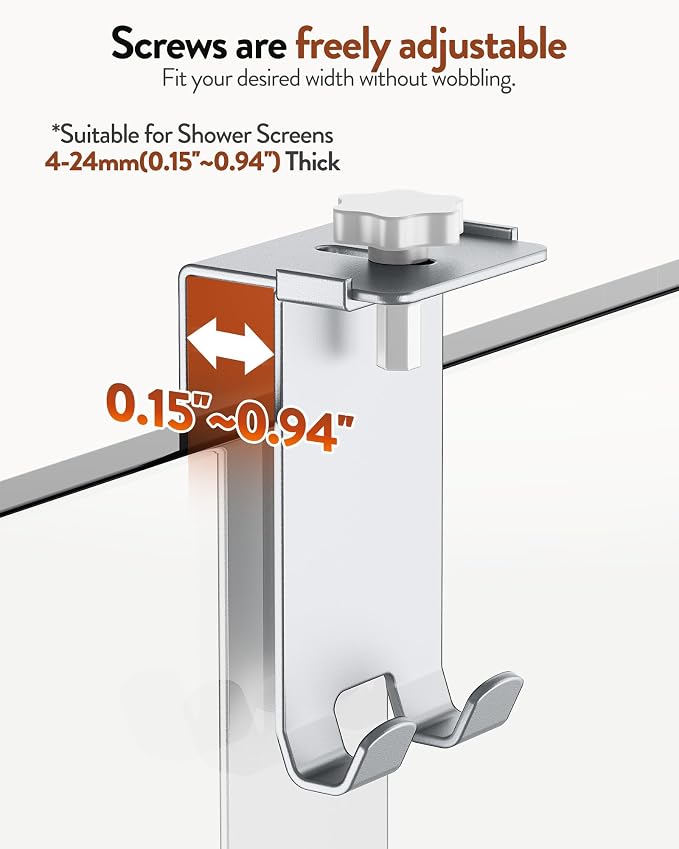 Orimade Aluminum Over the Door Shower Caddy, Rustproof Hanging Shower Organizer, Heavy Duty,Adjustable Height,Safe Rounded Edges, Bottom Plate to Hold Small Items, for Bathroom Storage, 2-Tier Silver - Image 6