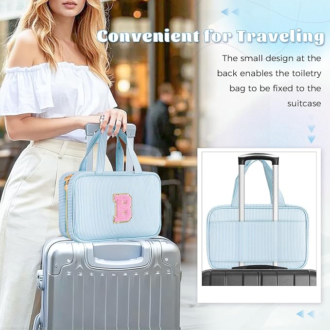 Gifts for Teen Girls Women - Travel Hanging Toiletry Bag & Makeup Bag - Personalized Initial Cosmetic Bag | Birthday Gift for Girl Trendy Stuff - Blue B - Image 2
