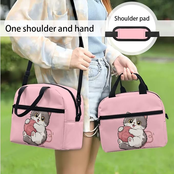Cartoon Cat Pink Girls Backpack Set, 4 Piece School Bookbag with Lunch Box and Pencil Case Water Bottle for Kids, Water Resistant Middle Elementary School Backpack Schoolbag Daypack - Image 3