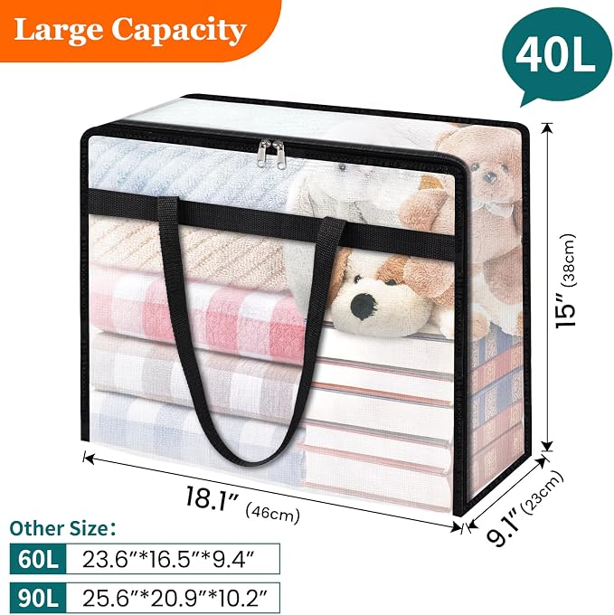 TasticTotes 8 Pack Clear Storage Bags for Comforter, Clothes & Bedding, Plastic Blanket Storage with Zipper and Handle, Moving Bags, Closet Organizer and Under-Bed Storage (40L) - Image 2
