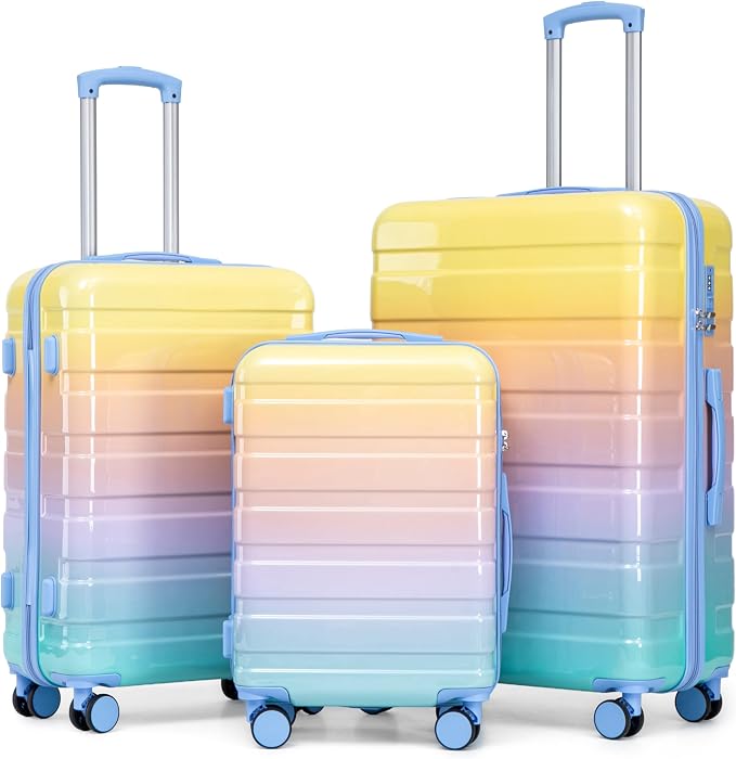 GDFStudio 20"/24"/28" 3-Piece PC Spinner Wheel Luggage Set, Carry-On Suitcase with Gradient Color and TSA Combination Lock - Blue+Yellow by GDFStudio