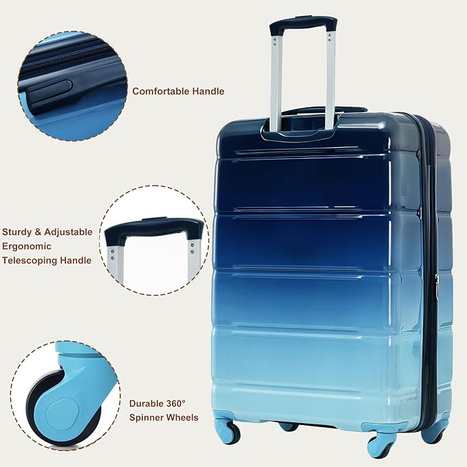 Hardshell Luggage Sets, Lightweight Stripes Suitcases with Spinner Wheels, Navy 20 - Image 4