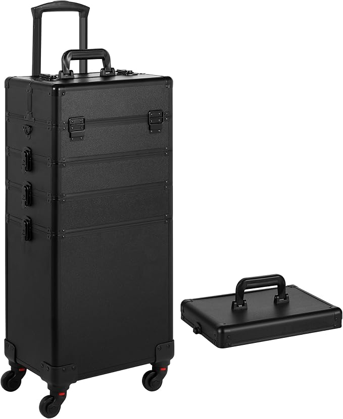 Somduy Rolling Makeup Case, Makeup Train Case with Lid, 5 in 1 Cosmetology Case on Wheels, Christmas Gift, Large Makeup Organizers, Profesional Cosmetic Case for Salon Barber, Black - Image 9