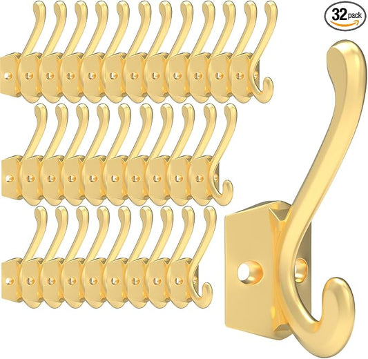 CBWLWJ 32 Pack Heavy Duty Metal Wall Hooks for Hanging, Wall Mounted Coat Hooks for Living Room, Bathroom, Kitchen – Hang Coat, Bag, Scarf, Towel, Hat, Key, Cup (Gold) by CBWLWJ