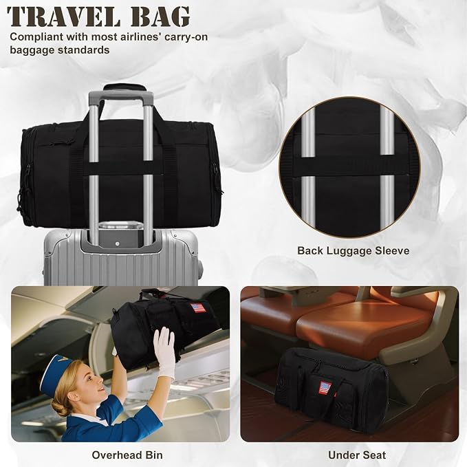 Tactical Duffle Bag For Travel Expandable 52L Large Duffle Bag For Men Gym Duffel With Wet Pocket Multi-Functional Carry On Bags Weekender Overnight Bag Organizer Duffel Bag For Travel - Image 7