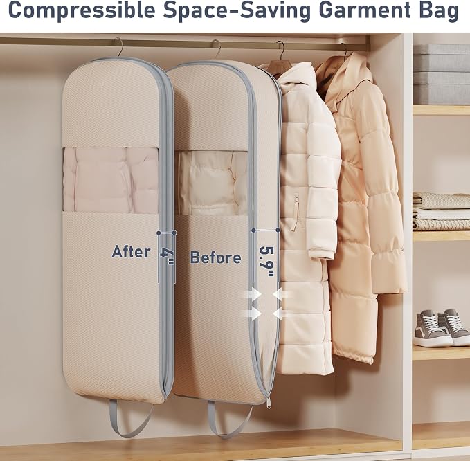 DIMJ 4 Pack 43" Compression Garment Bags for Hanging Clothes With Carry Handles and Window, Space Saving Washable Suit Bag for Dress, Clothes, Coats, Down Jacket, Closet Storage, Moving, Travel - Image 2