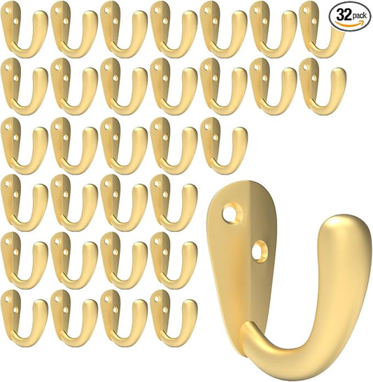 CBWLWJ 32 Pack Coat Hooks Wall Mounted Single Prong Robe Wall Hooks for Hanging Towel Hooks for Living Room, Bathroom, Kitchen, Bedroom for Coat, Bag, Scarf, Towel, Hat, Key, Cup (Gold) by CBWLWJ