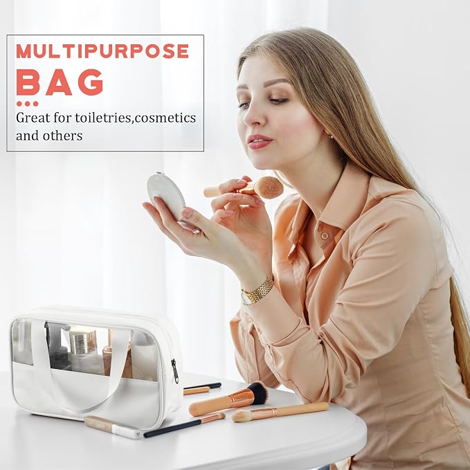 Buryeah 9 Pcs Translucent Make up Bag Toiletry Organizer for Women Men Waterproof Portable Cosmetic Travel Bag with Hanging Handles Travel Storage Carry Pouch Gifts for Bridesmaid (White) - Image 4