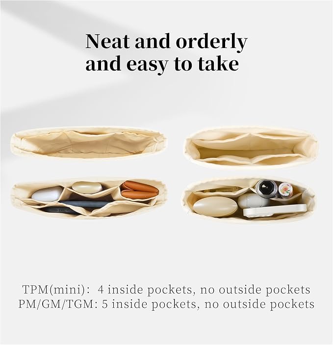 Purse Organizer Insert for Luxury Bag - Satin & Lightweight Fabric with Inside Pockets, Portable for Commute, Travel, Shopping, and Evening, Multicolor Options, Fits Evelyne 40 TGM(Craie, TGM) - Image 7